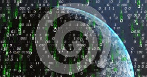 Image of binary coding and data processing over globe