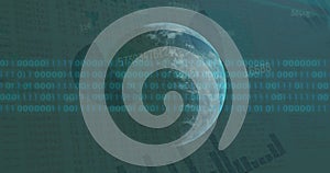 Image of binary coding and data processing over globe