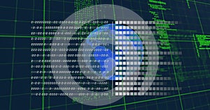 Image of binary coding and data processing over globe