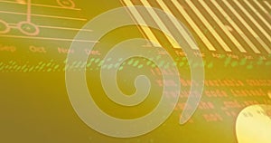 Image of binary coding data processing over glowing computer circuit board