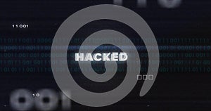 Image of binary coding data processing over hacked text