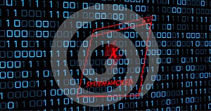 Image of binary coding and data processing over system hacked text