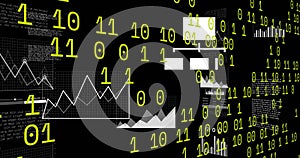 Image of binary coding data processing and statistics over black background