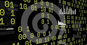 Image of binary coding data processing and statistics over black background