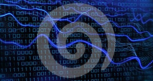 Image of binary coding and digital data processing over black background