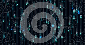 Image of binary coding digital data processing over black background