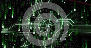 Image of binary coding and digital data processing over black background