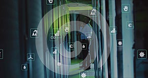 Image of binary coding and digital data processing over computer servers