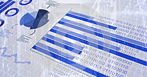 Image of binary coding and financial data processing over computer servers