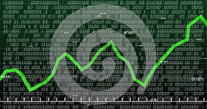 Image of binary coding and financial data processing over dark background