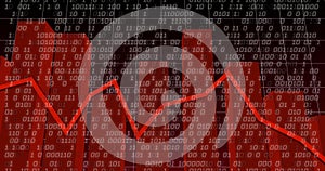 Image of binary coding and financial data processing over dark background