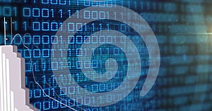 Image of binary coding and financial data processing over dark background
