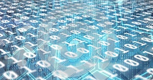 Image of binary coding numbers changing over blue background