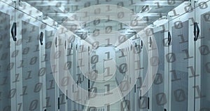 Image of binary coding numbers changing over computer servers