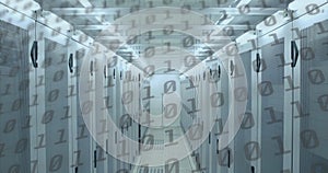 Image of binary coding numbers changing over computer servers