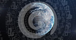 Image of binary coding numbers changing over globe
