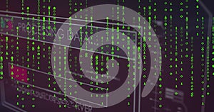 Image of binary coding over interface with data processing against black background
