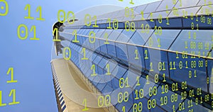 Image of binary coding over office building