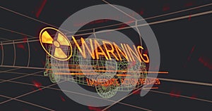 Image of binary coding processing over online icons and spinning status data on black background