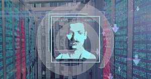 Image of biometric photo and data processing over computer servers