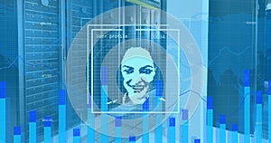 Image of biometric photo and data processing over computer servers