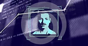 Image of biometric photo and digital data processing over computer servers