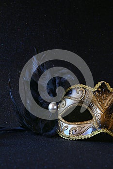 Image of black elegant venetian mask on glitter background