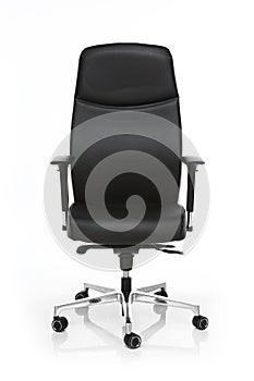 Image of a black leather office chair isolated on white