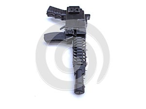 A black plastic toy gun isolated on white background