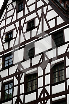 Image of a black and white building in the old town of Nuremberg, Germany.