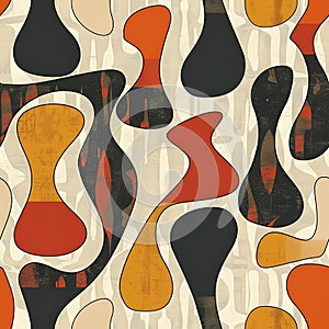 image - Black, white and orange MCM Repeating Pattern Tile Background