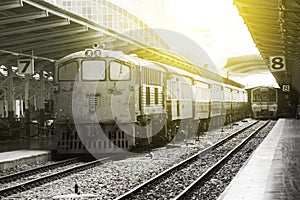 Train led by Old Diesel Electric locomotives at Bangkok Railway Station