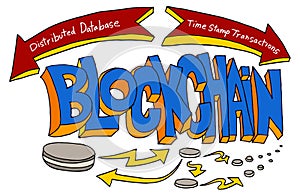 Blockchain Technology Text Drawing Cartoon