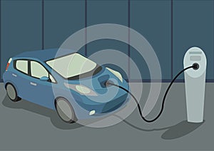 The Image of Blue Electrocar on Charging