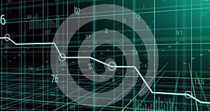 Image of blue graph and data processing over 3d grid