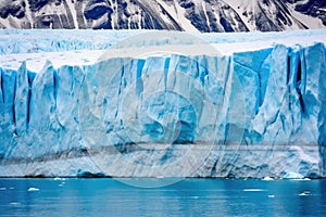 image of a blue-hued glacier just before a calving incident