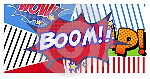 Image of boom text and comic texts on white background