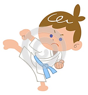 The image of a Boy doing karate kick