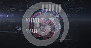 Image of brain and data processing over digital screen