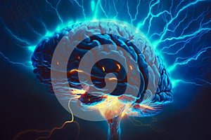 An image of brain with lightning coming out of it. Generative AI