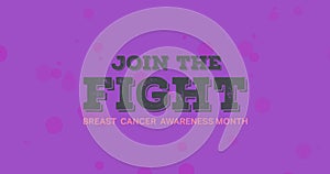 Image of breast cancer awareness text with light spots on purple background
