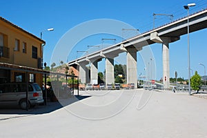 Image of a bridge over which high-speed trains (AVE) circulate in Spain