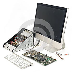 Broken Computer isolated on white background photo
