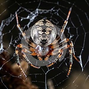Image of brown spider on a cobweb. Insect. Illustration, Generative AI
