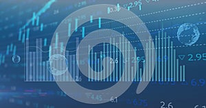 Image of bubbles and data processing over blue background