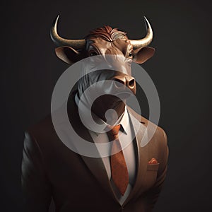 Image of a bull businessman wearing a suit on clean background. Wildlife Animals. Illustration, generative AI