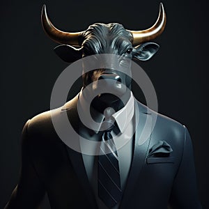 Image of a bull businessman wearing a suit on clean background. Wildlife Animals. Illustration, generative AI