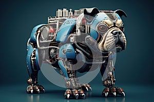 Image of bulldog robot are made of electronic machinery. Pet. Animals. Illustration, Generative AI