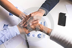 Image of business, Concept of Teamwork people joining hands