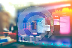 The image of business graph and trade monitor of Investment in gold trading,Stock market ,Futures market,Oil market